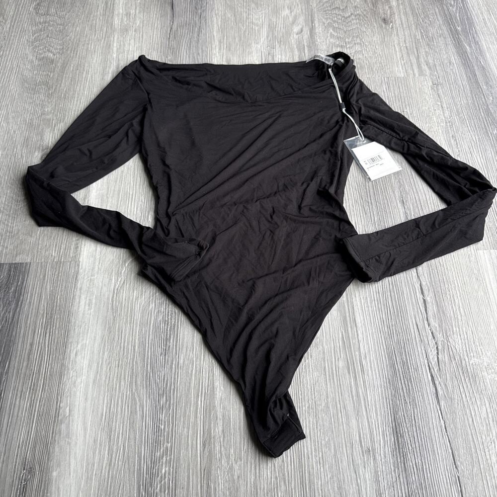 Naked Wardrobe Scoop Neck Bodysuit, Black, Small